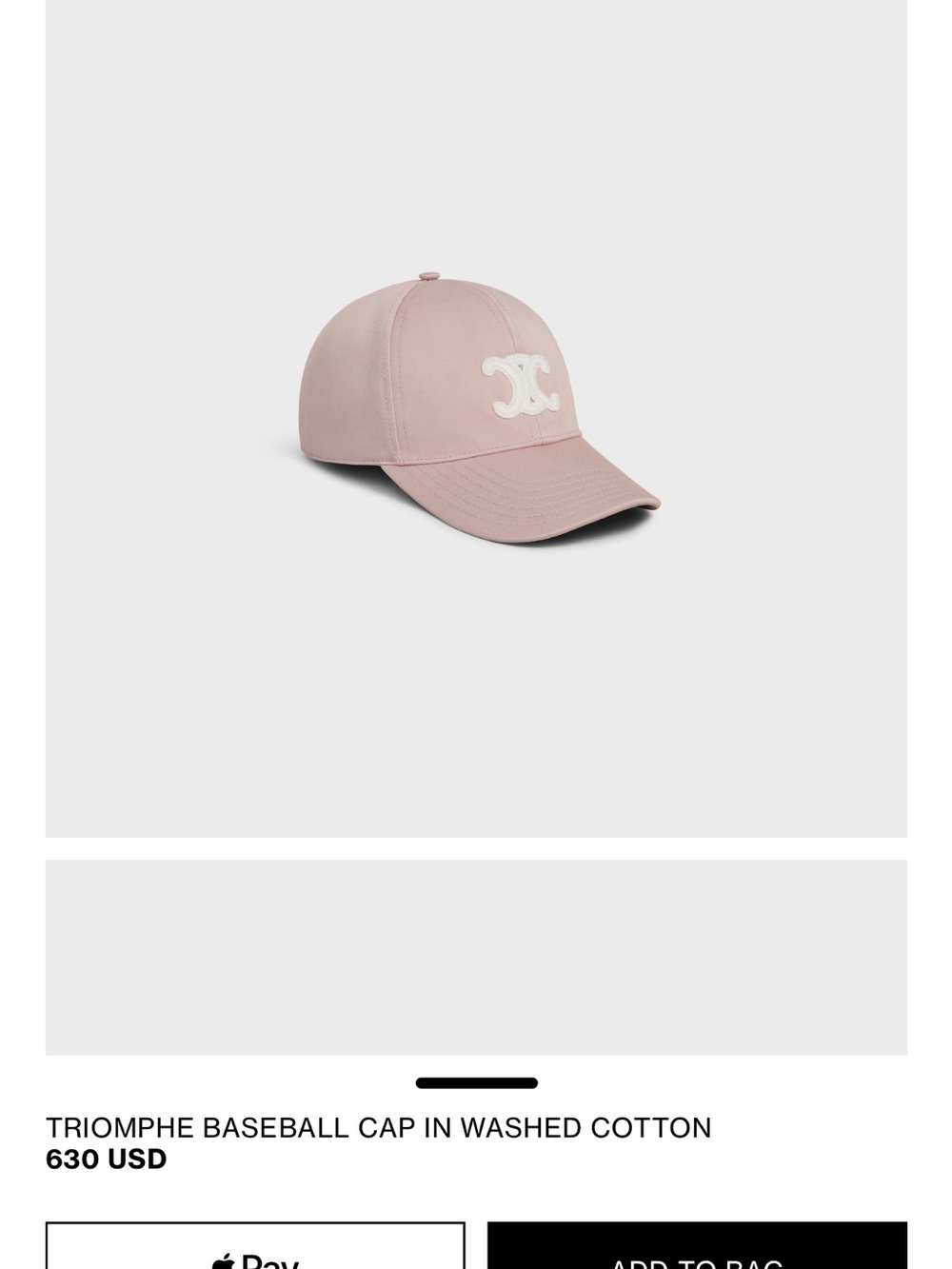 Celine Triomphe Baseball Cap/Hat Washed Cotton Blush M Authentic - Picture 8 of 8